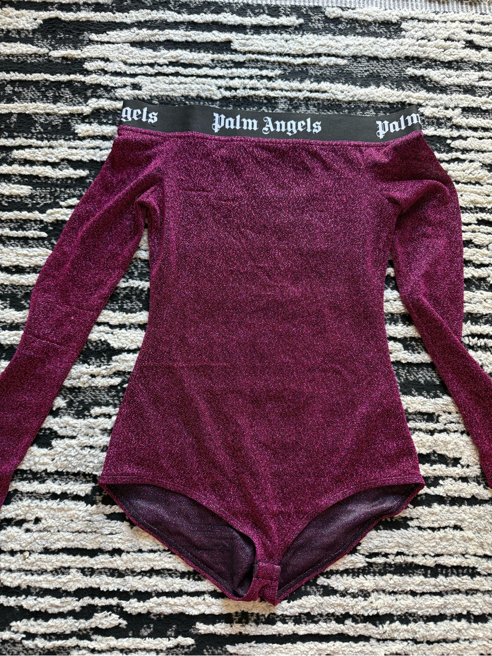 Palm Angels Dark Fuchsia Shimmer Off-Shoulder Bodysuit
